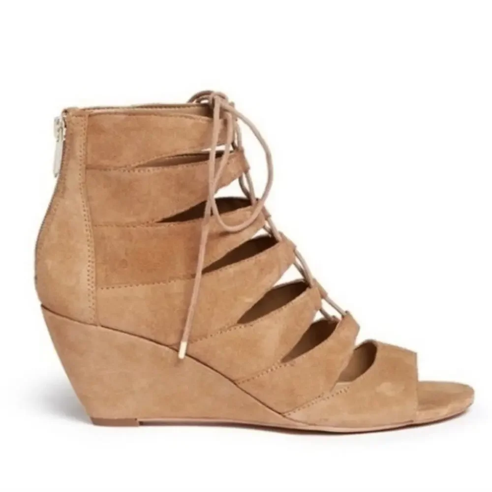 SAM EDELMAN Womens Oatmeal Beige Santina Wedge Heeled Gladiator Sandal 8 M‎